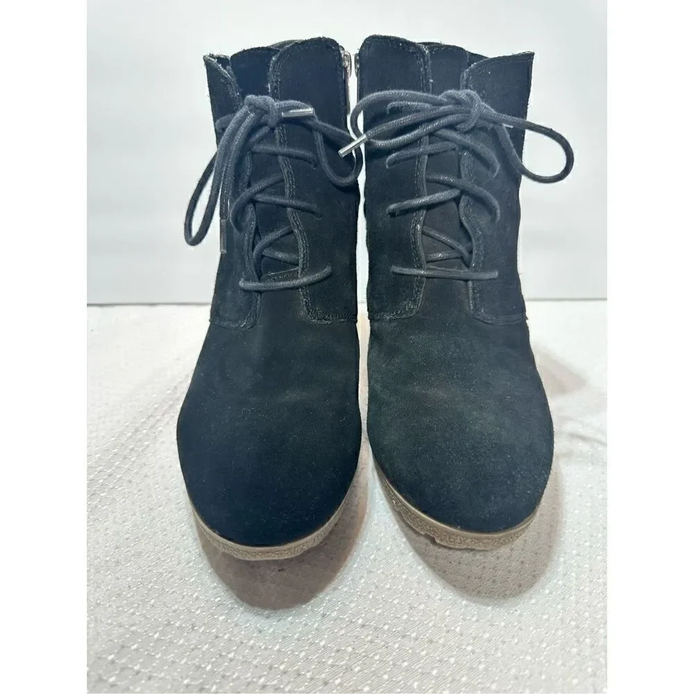 Mia black suede wedge heeled booties size 11